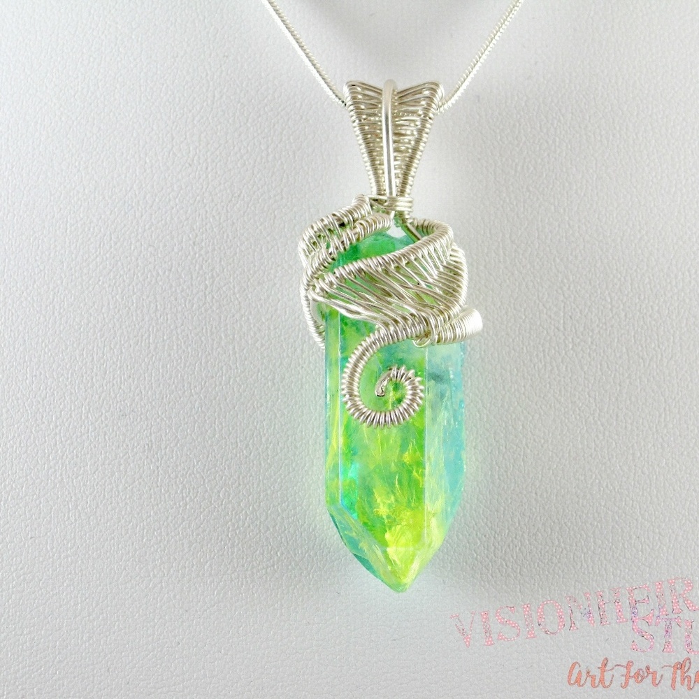 Sterling Silver Quartz Blue Green Top Spiral